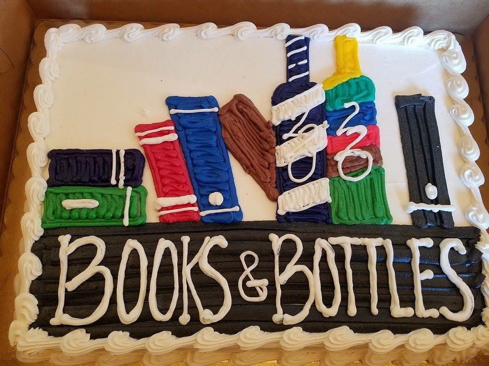 Books and bottles cake